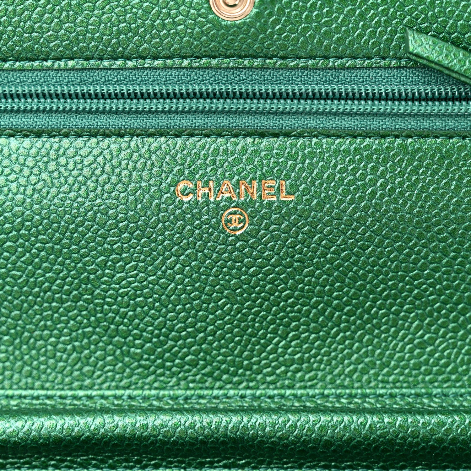 Chanel Metallic Caviar Quilted Wallet On Chain WOC Green 6 of 12