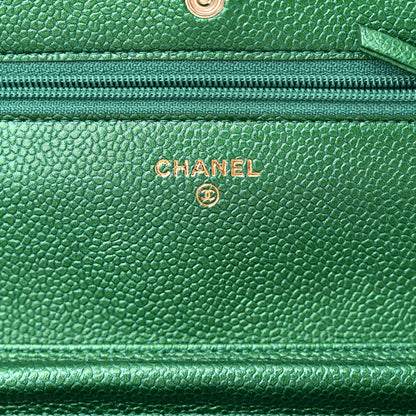 Chanel Metallic Caviar Quilted Wallet On Chain WOC Green 6 of 12