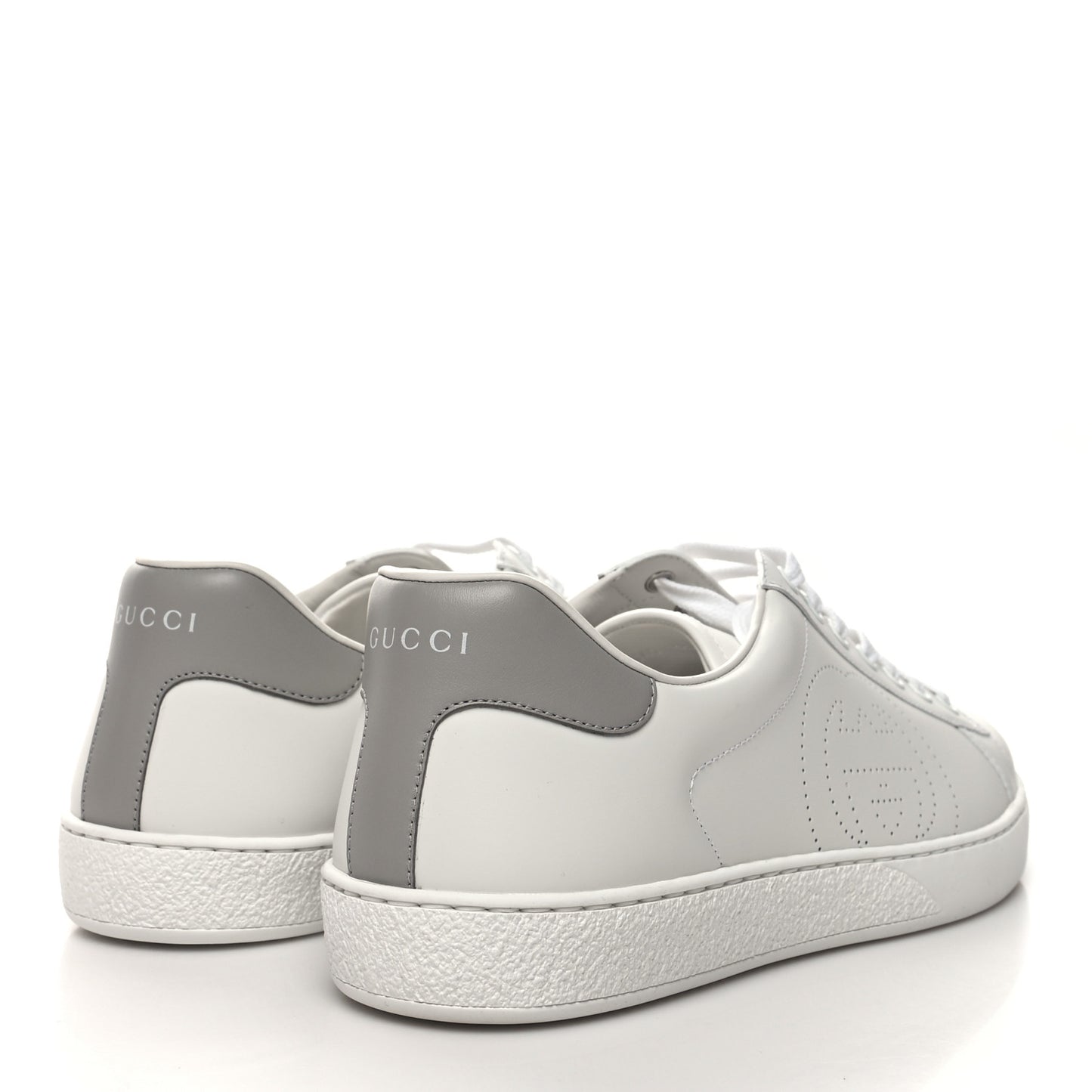 Calfskin Interlocking G Perforated Mens Ace Sneakers 11 White Grey Sky
