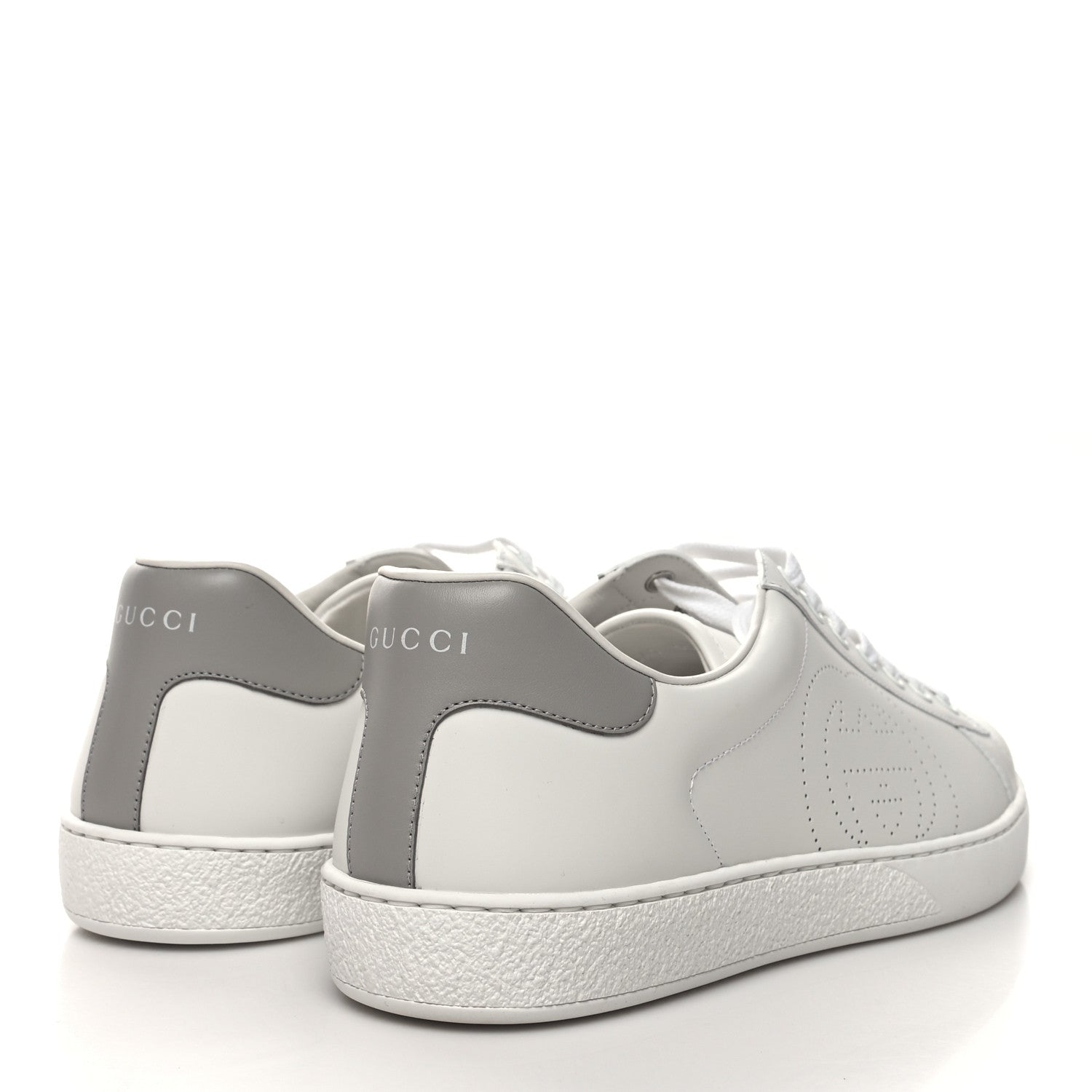 Gucci Calfskin Interlocking G Perforated Mens Ace Sneakers 11 White Grey Sky 4 of 9