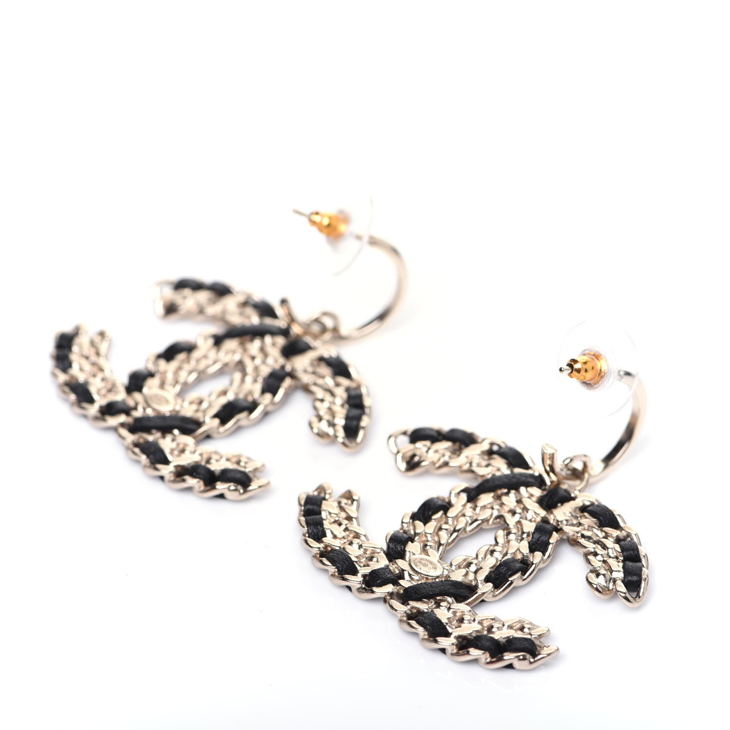 Chanel Crystal Lambskin Chain CC Vintage Allure Stud Earrings Black Gold 6 of 7