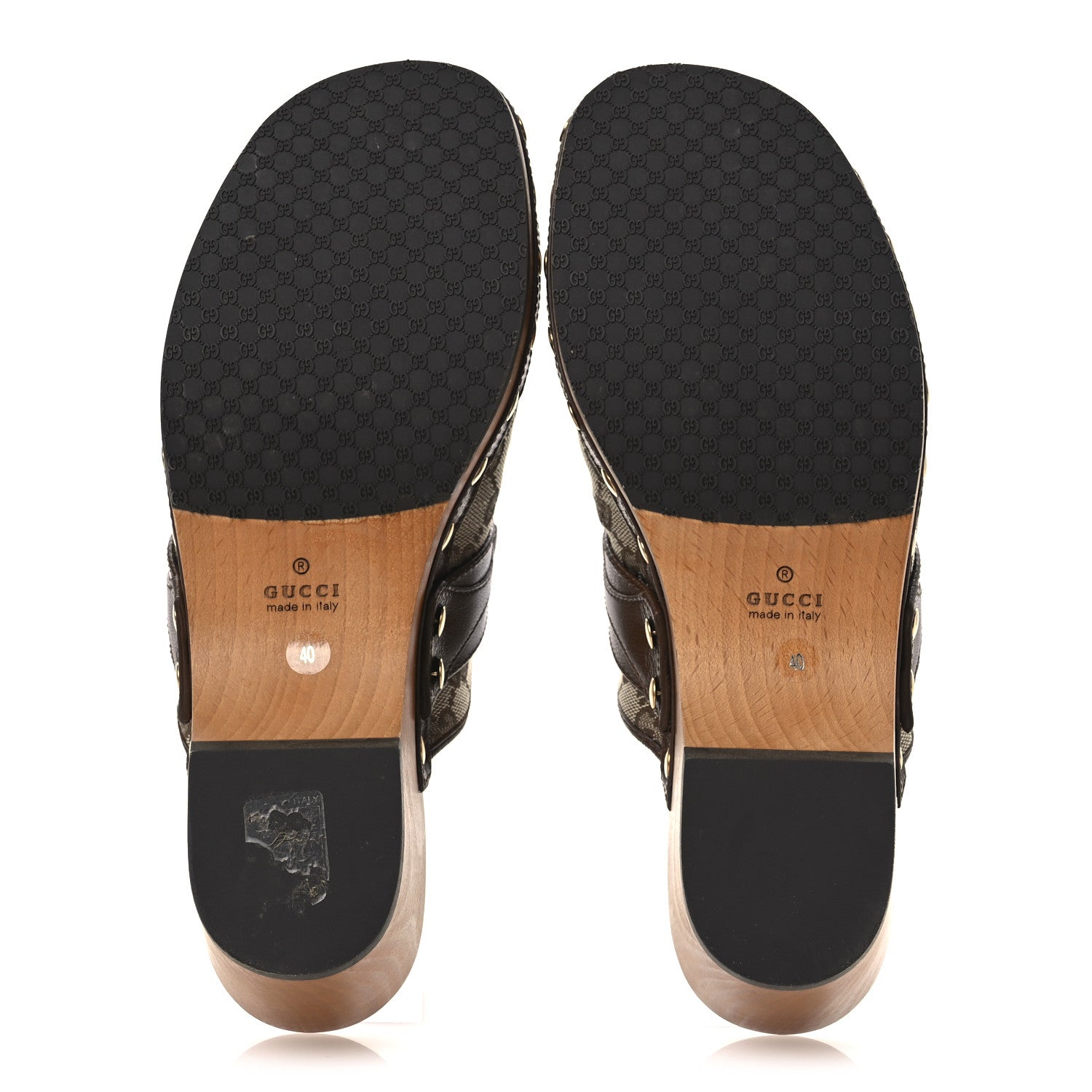 Gucci Monogram Goatskin Horsebit Clog Mules 40 Beige Ebony Brown Sugar 7 of 14
