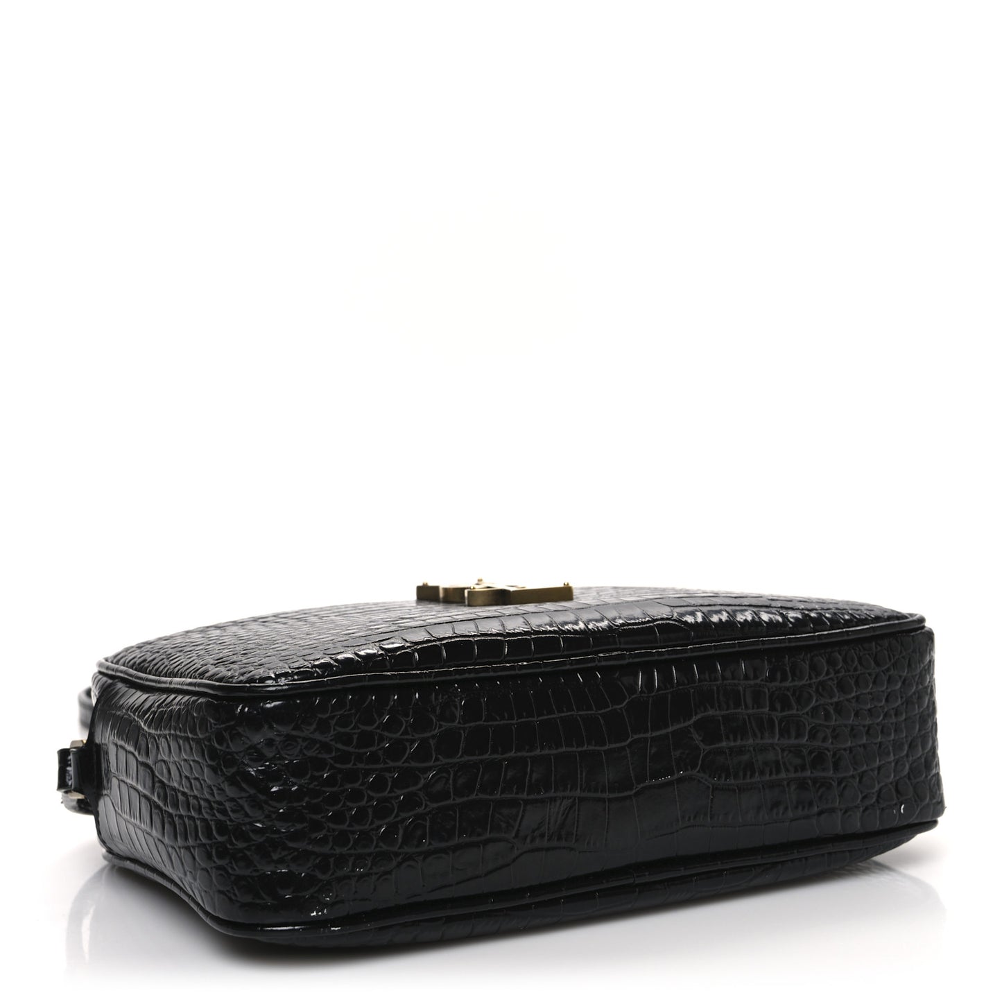 Patent Calfskin Crocodile Embossed Monogram Lou Camera Bag Black