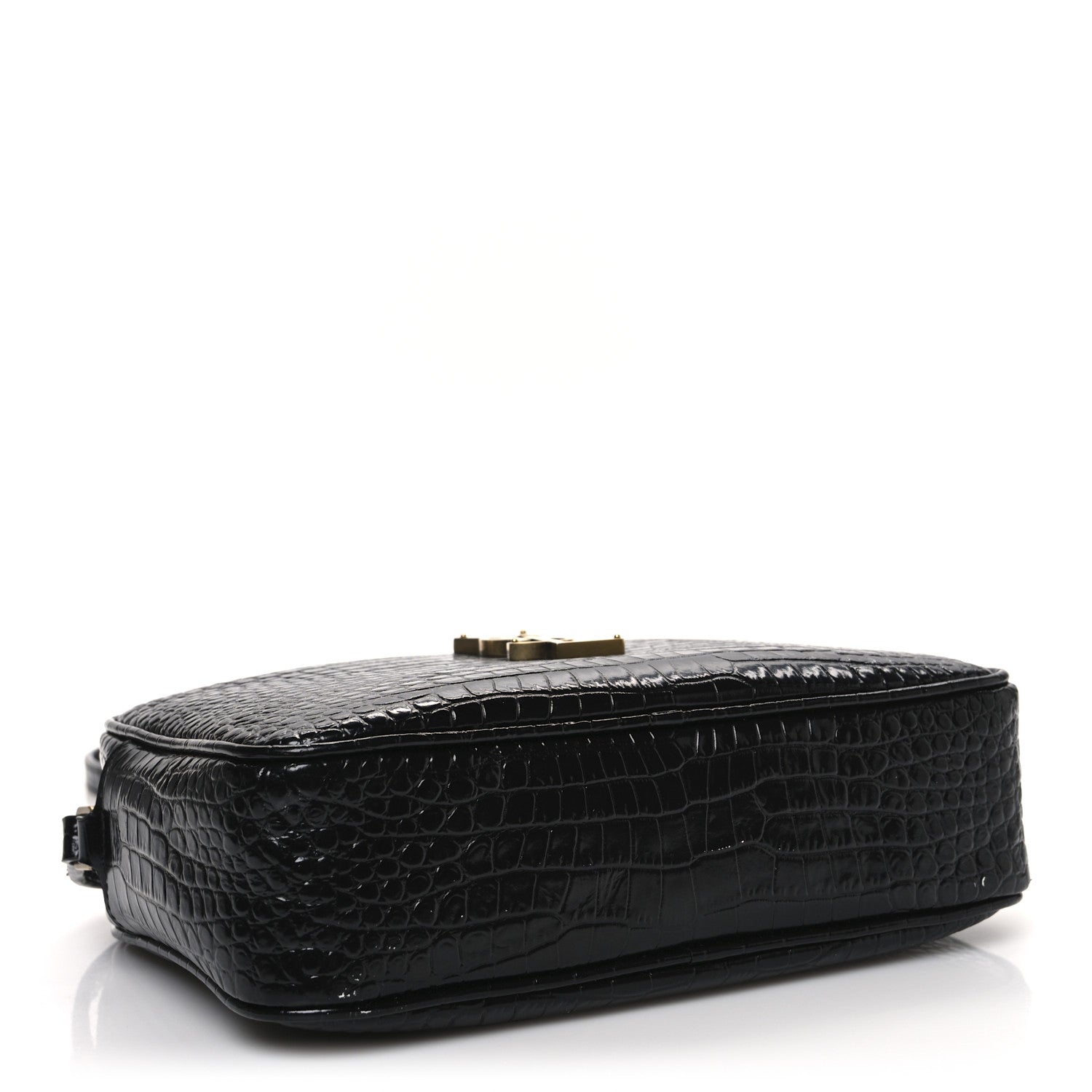 Saint Laurent Patent Calfskin Crocodile Embossed Monogram Lou Camera Bag Black 4 of 13