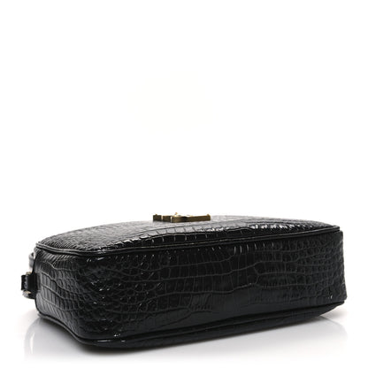 Saint Laurent Patent Calfskin Crocodile Embossed Monogram Lou Camera Bag Black 4 of 13