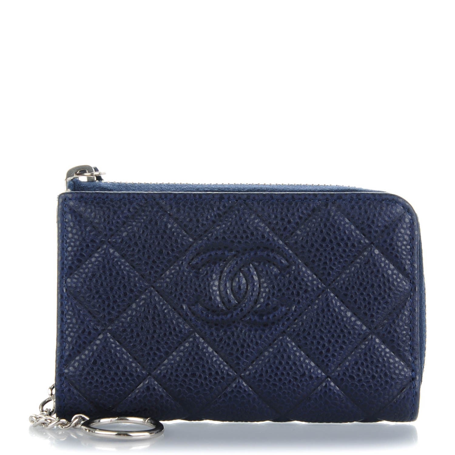 Chanel Caviar Quilted Diamond CC Key Holder Case Dark Navy 1 of 7