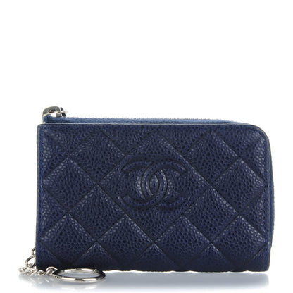 Chanel Caviar Quilted Diamond CC Key Holder Case Dark Navy 1 of 7