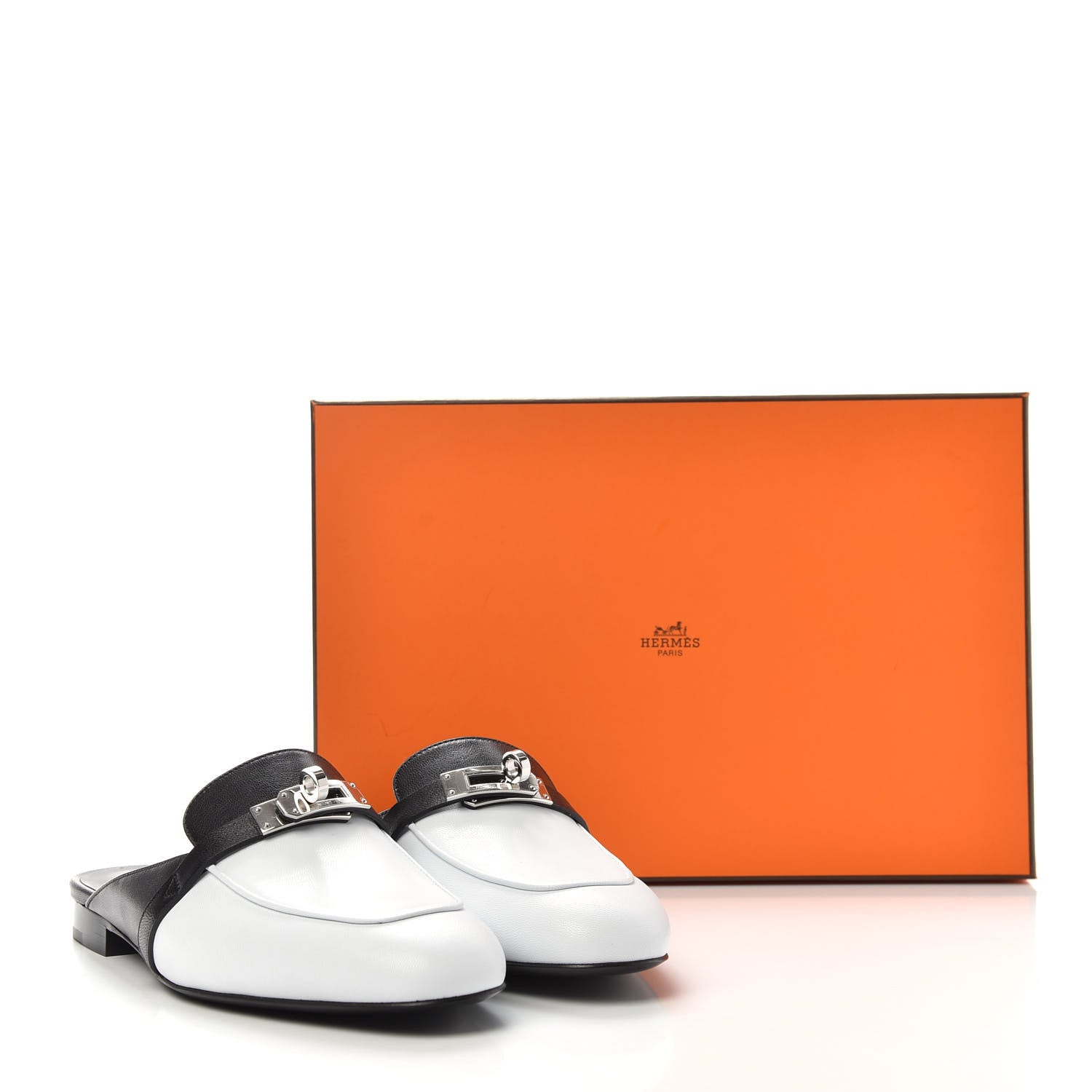 Hermes Goatskin Bi-Color Oz Mules 37.5 White Black 10 of 10