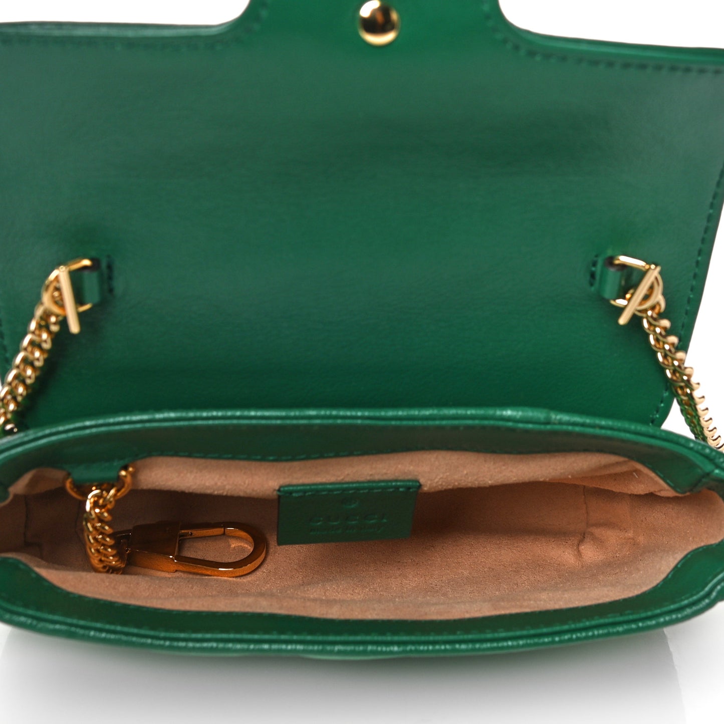 Azalea Calfskin Enamel Matelasse Diagonal Super Mini Torchon GG Marmont Shoulder Bag New Shamarock Emerald