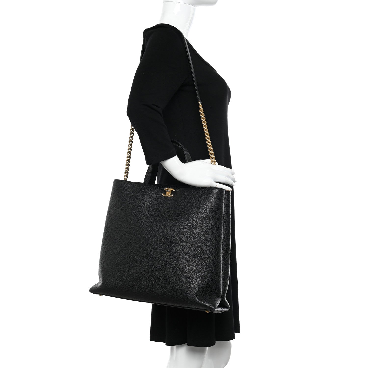 Chanel Caviar Stitched Large Shopping Tote Bag Black 2 of 15