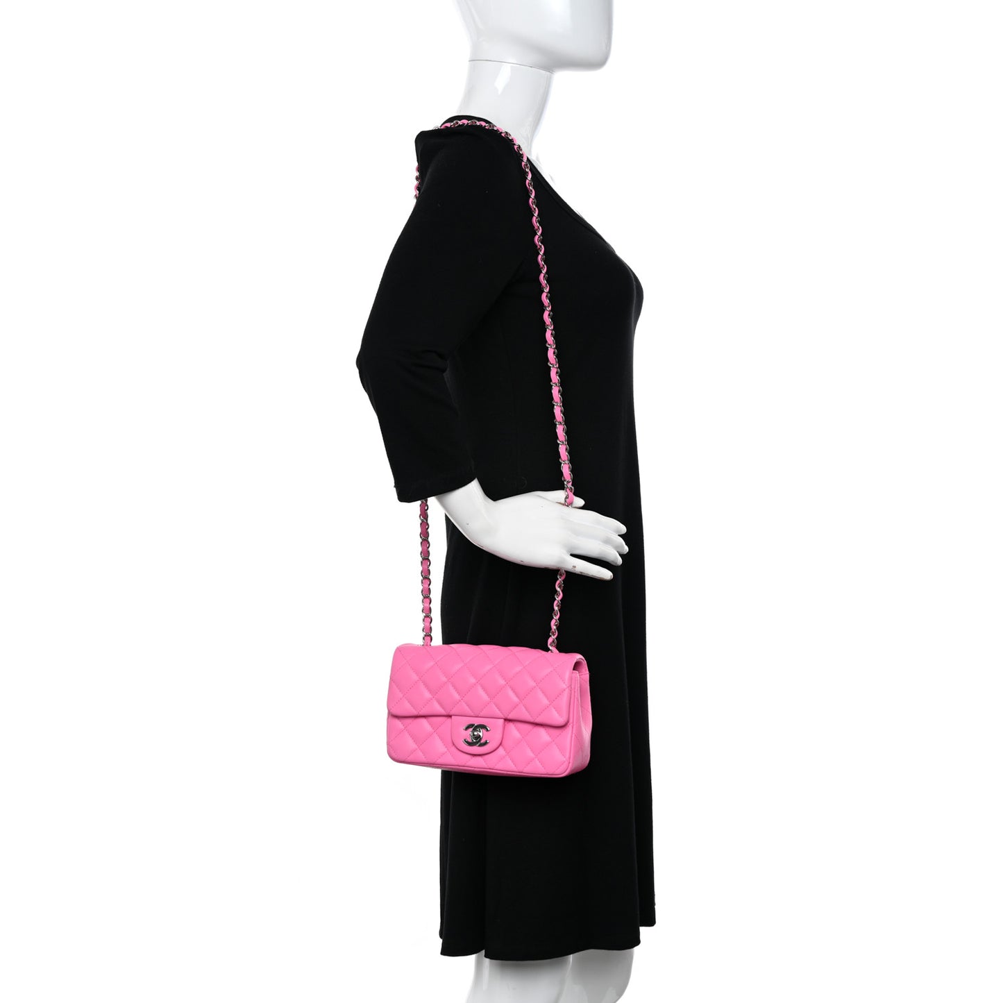 Lambskin Quilted Mini Rectangular Flap Neon Pink