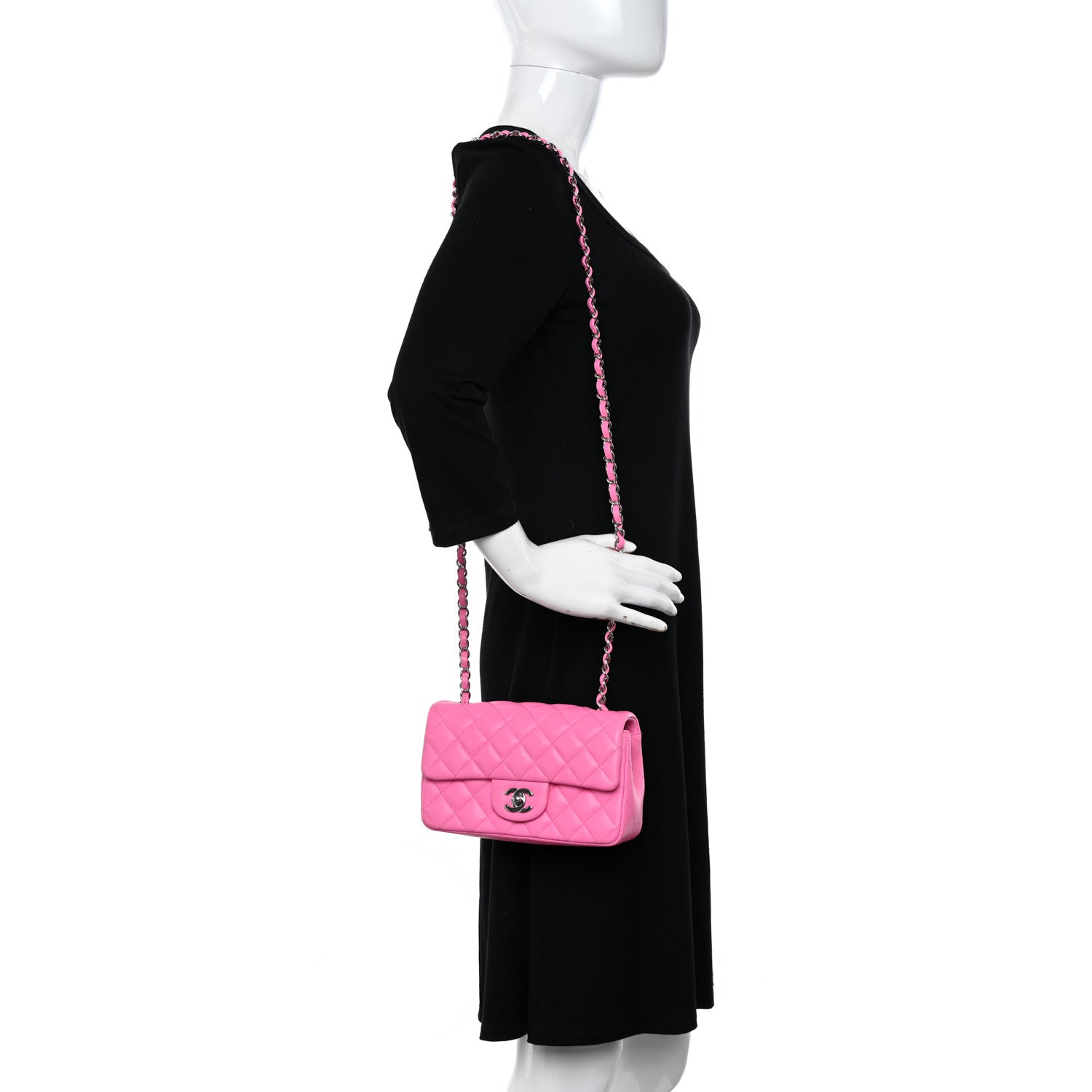 Chanel Lambskin Quilted Mini Rectangular Flap Neon Pink 2 of 12