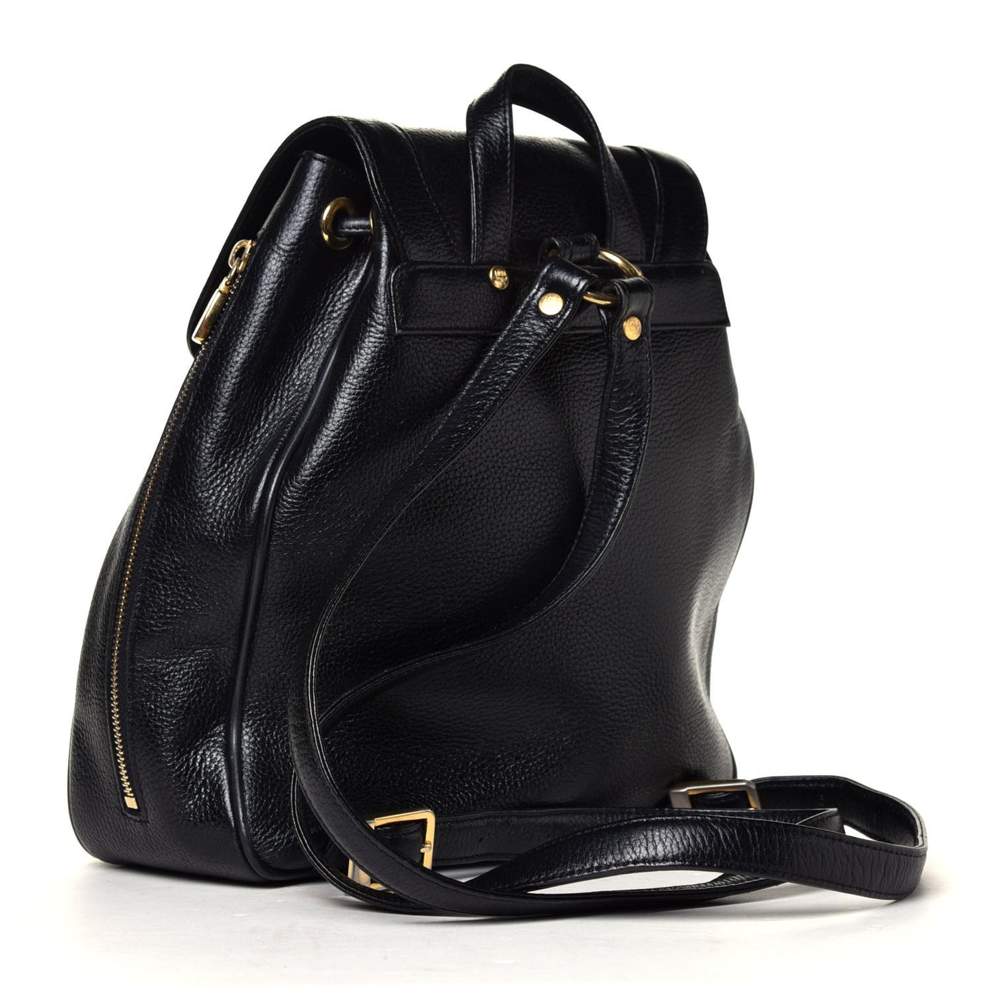 Grained Calfskin Studded Drawstring Backpack Black