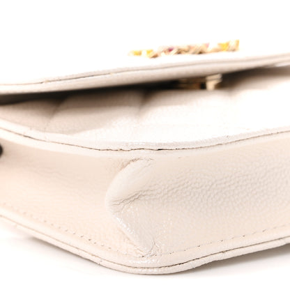 Chanel Caviar Quilted Crystal CC Clutch With Chain White 10 of 12