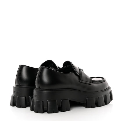 Prada Spazzolato Rois Metal Triangle Logo Mens Monolith 55mm Loafers 6 Black 4 of 15