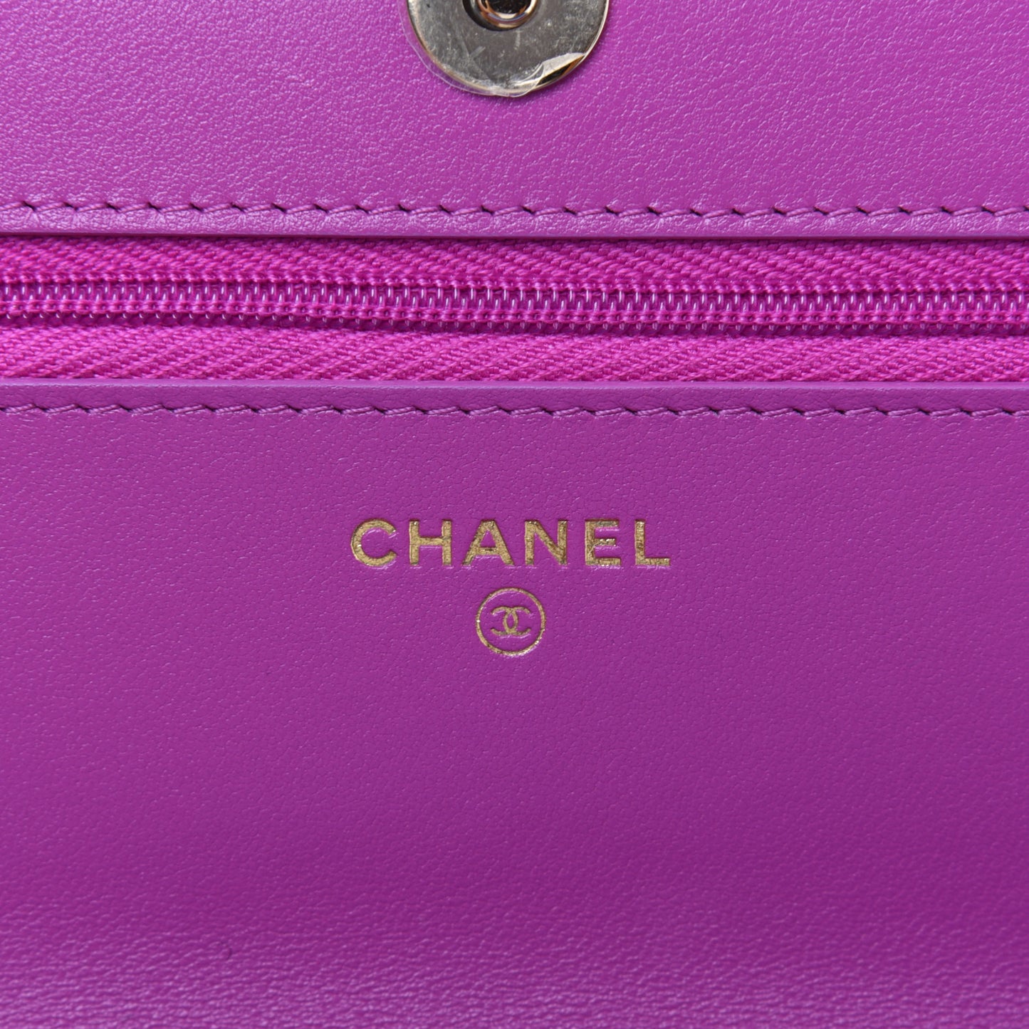 Lambskin Quilted Wallet On Chain WOC Dark Blue Pink
