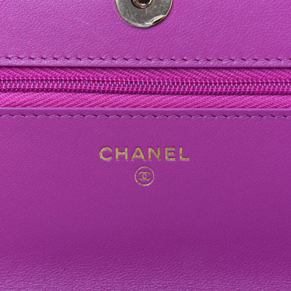 Chanel Lambskin Quilted Wallet On Chain WOC Dark Blue Pink 7 of 16