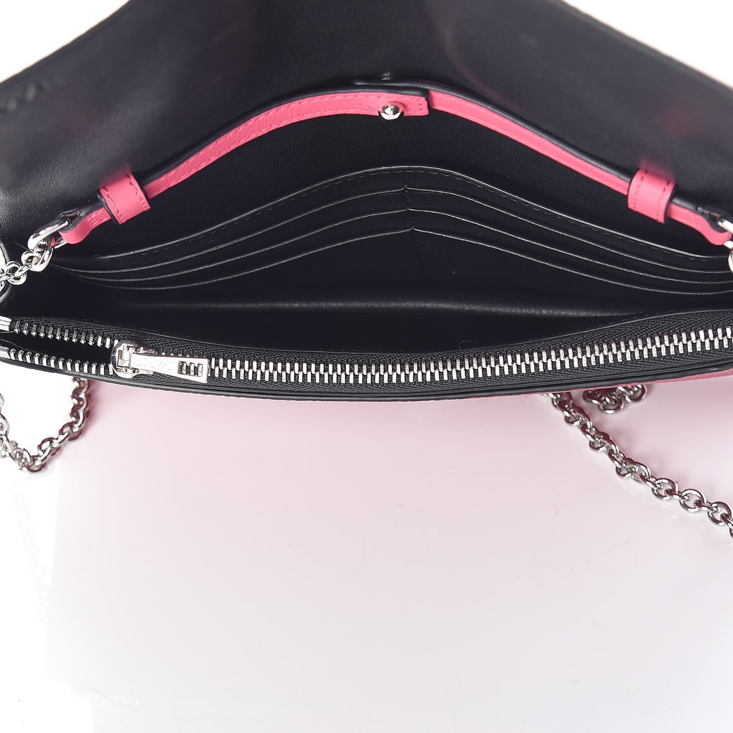 Pebbled Calfskin Chain Wallet Wild Rose Raspberry