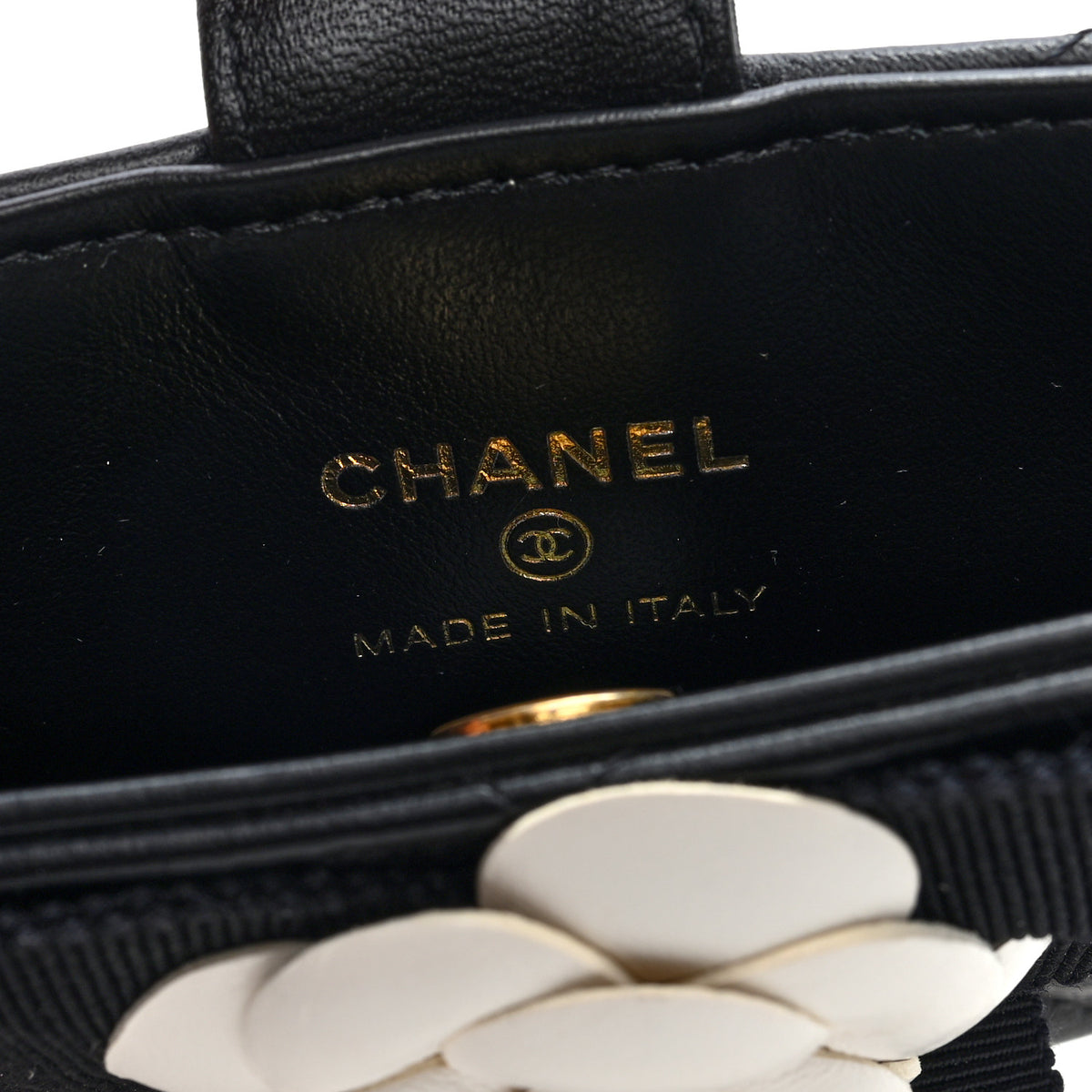 Chanel Lambskin Quilted Round Camellia Mini Clutch Black 6 of 8