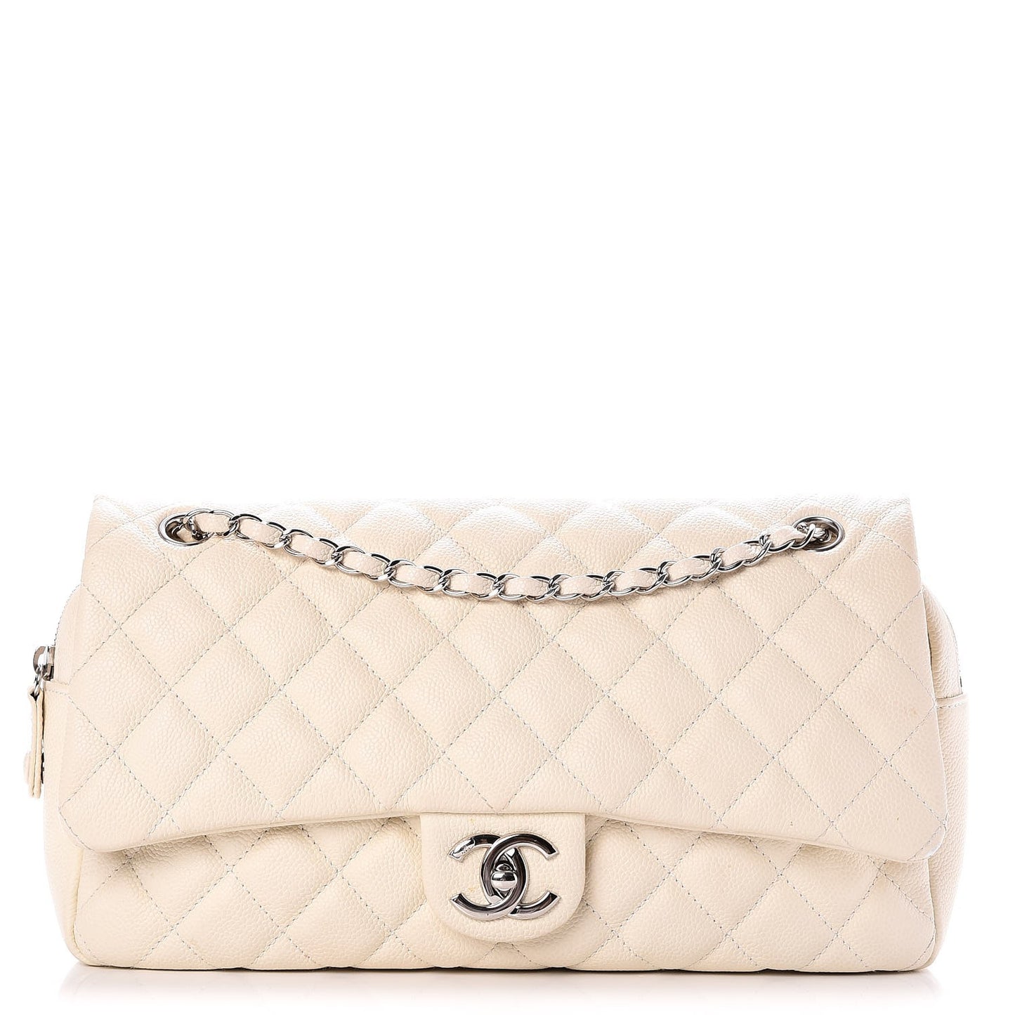Caviar Quilted Jumbo Easy Flap Dark White