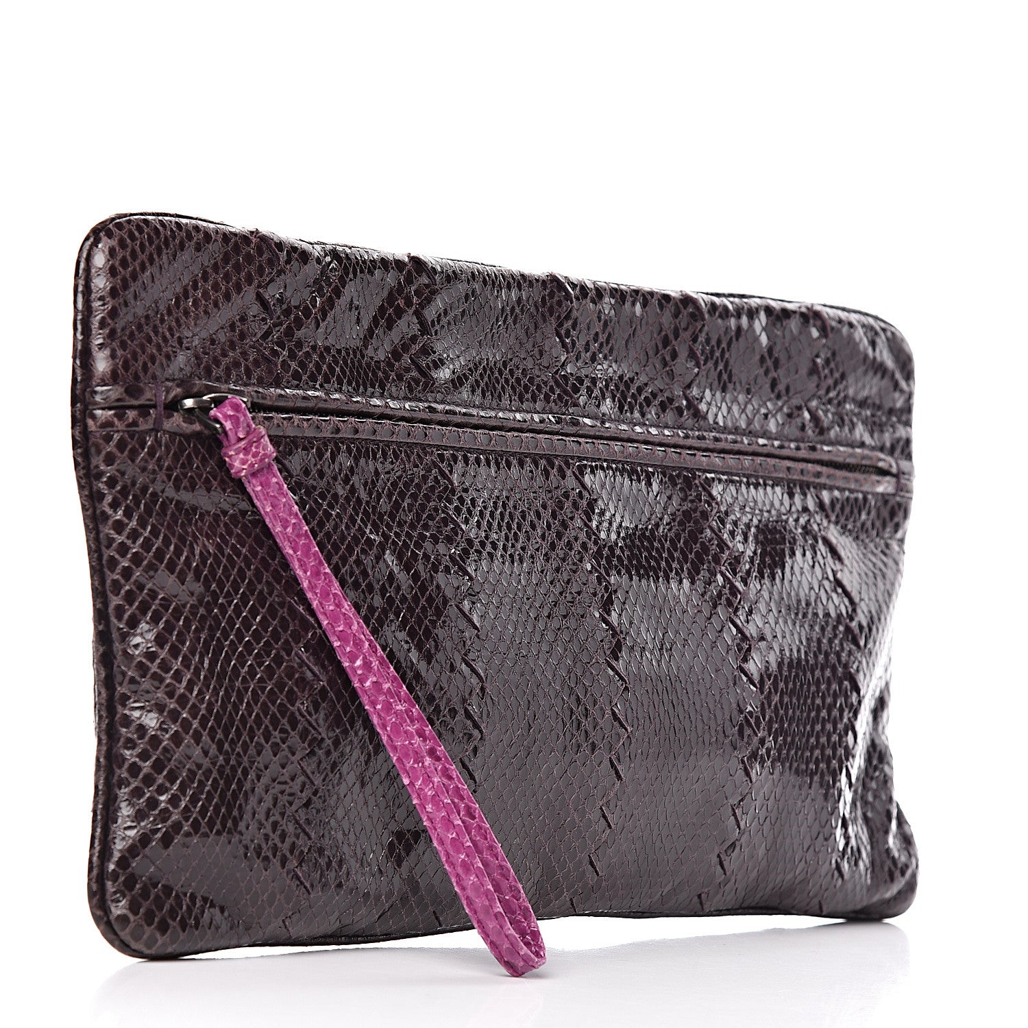 Bottega Veneta Ayers Snakeskin Flat Clutch Plum 3 of 7