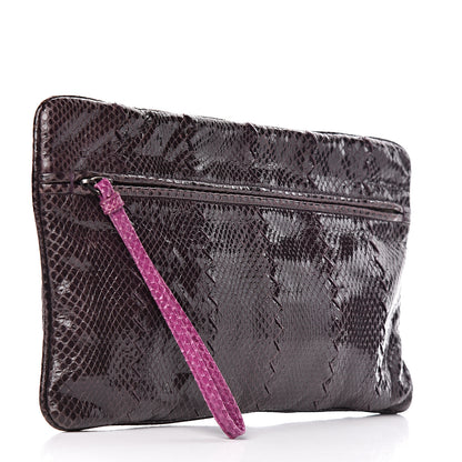 Bottega Veneta Ayers Snakeskin Flat Clutch Plum 3 of 7