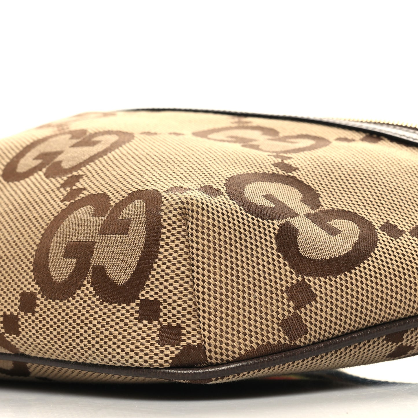 Monogram Jumbo GG Textured Dollar Calfskin Web Belt Bag Camel Ebony New Acero