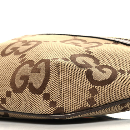 Gucci Monogram Jumbo GG Textured Dollar Calfskin Web Belt Bag Camel Ebony New Acero 10 of 11