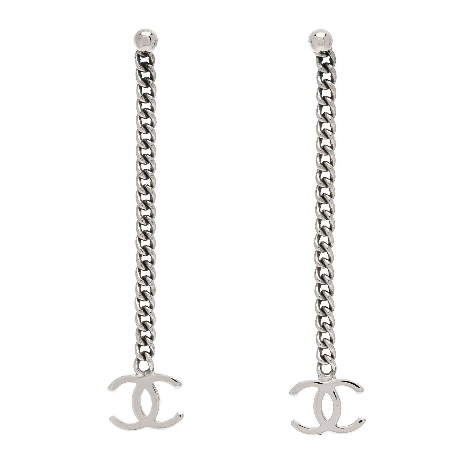 Chanel CC Long Drop Earrings Silver 1 of 4