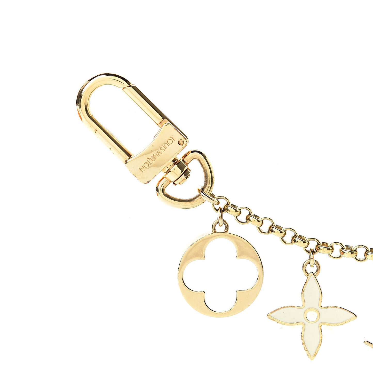 Brass Enamel Fleur De Monogram Bag Charm Chain Gold