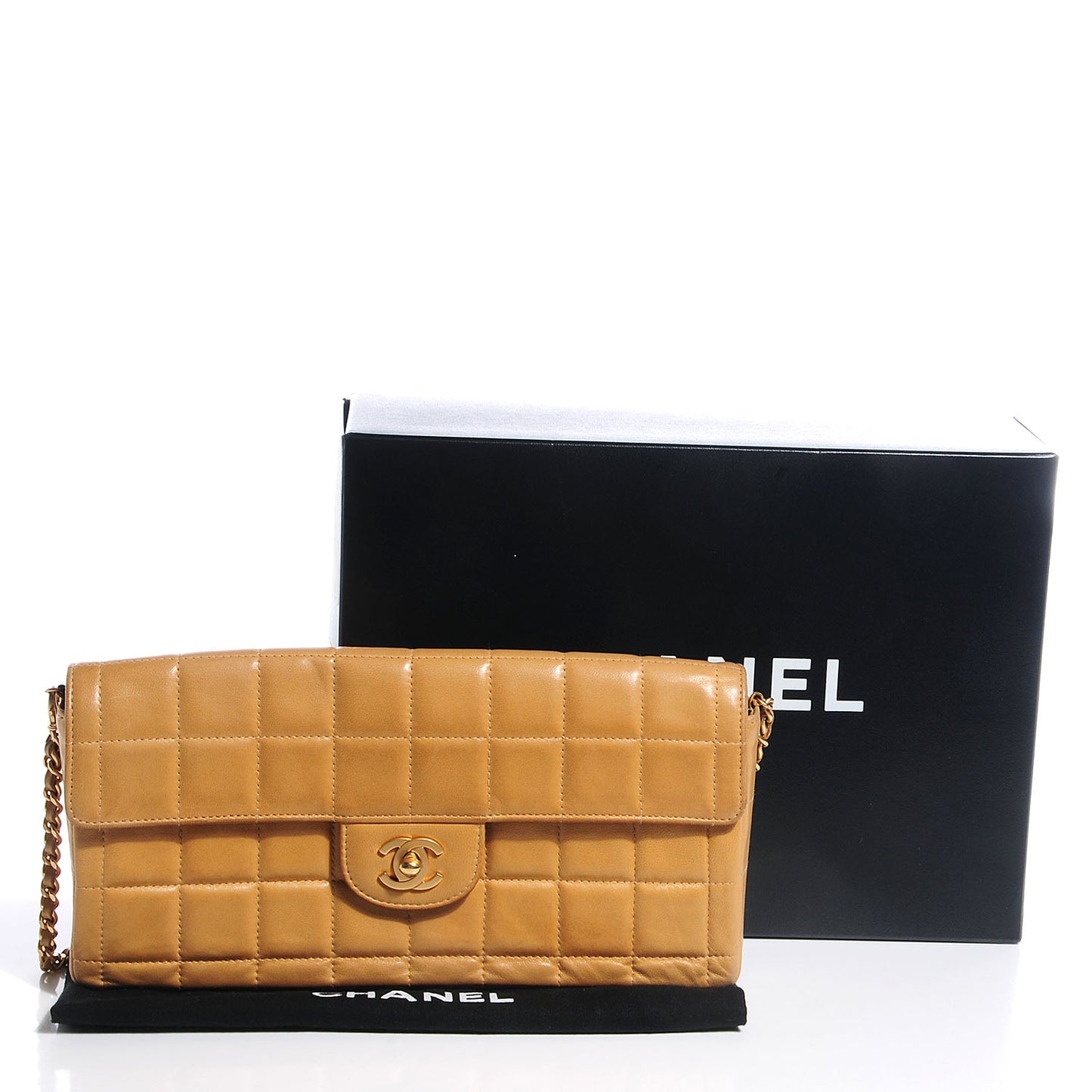Lambskin East West Chocolate Bar Flap Beige