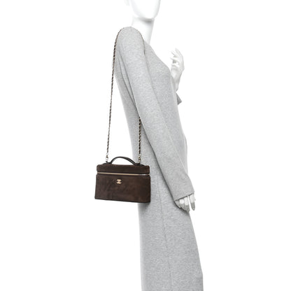 Chanel Suede Calfskin Large Top Handle Slim Vanity With Chain Dark Brown 2 of 11