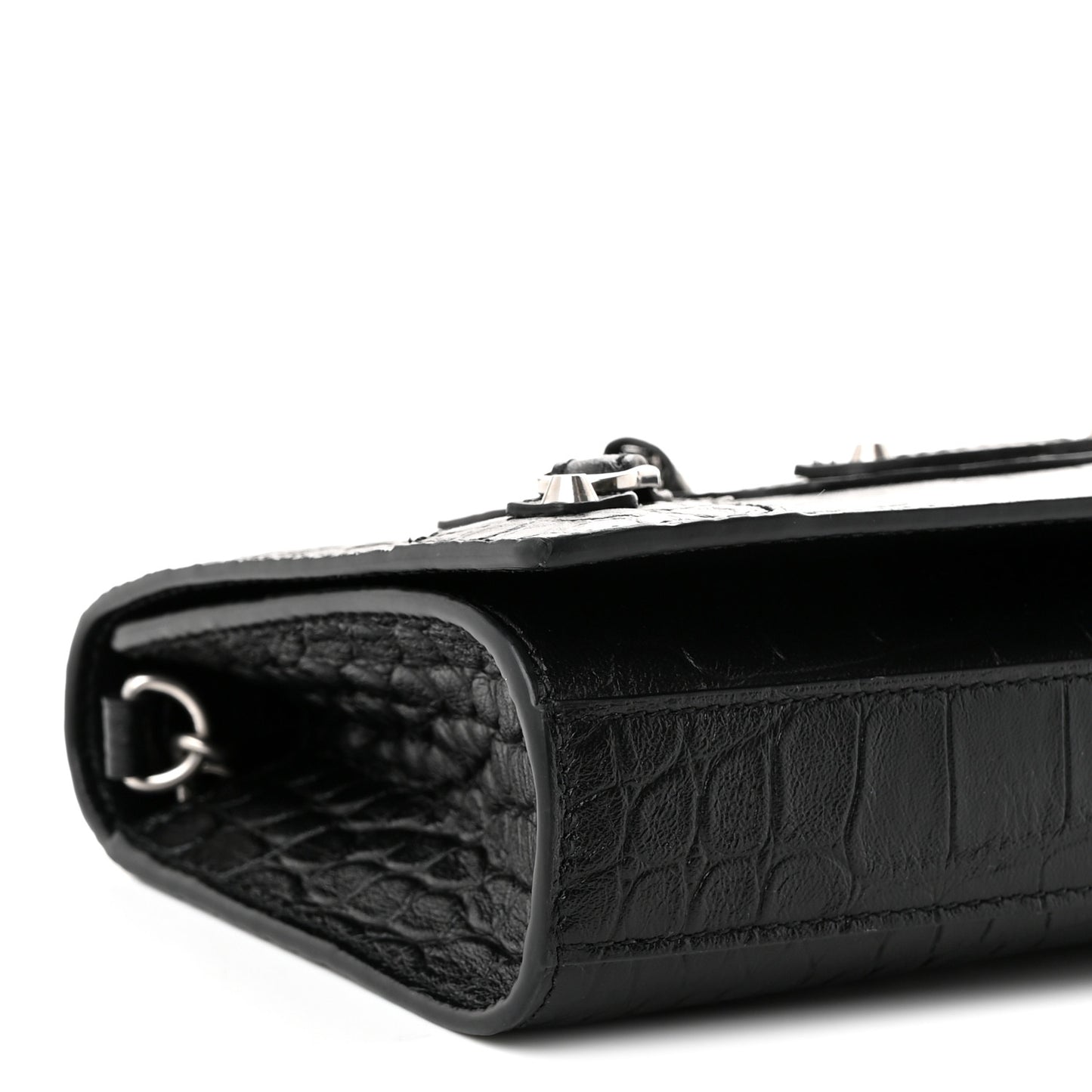 Crocodile Embossed Calfskin Classic Silver Hardware Le City Wallet On Chain Black