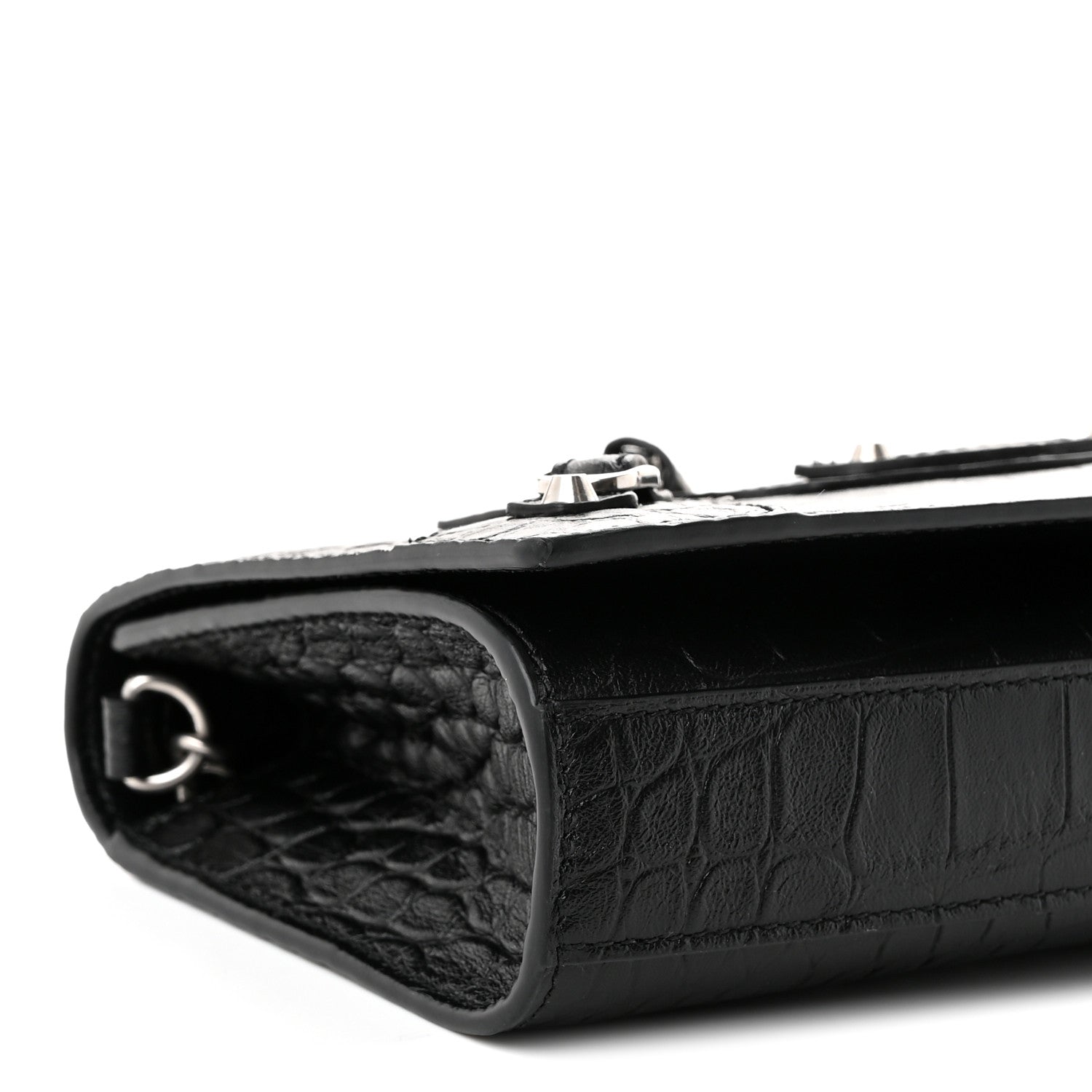 Balenciaga Crocodile Embossed Calfskin Classic Silver Hardware Le City Wallet On Chain Black 8 of 9