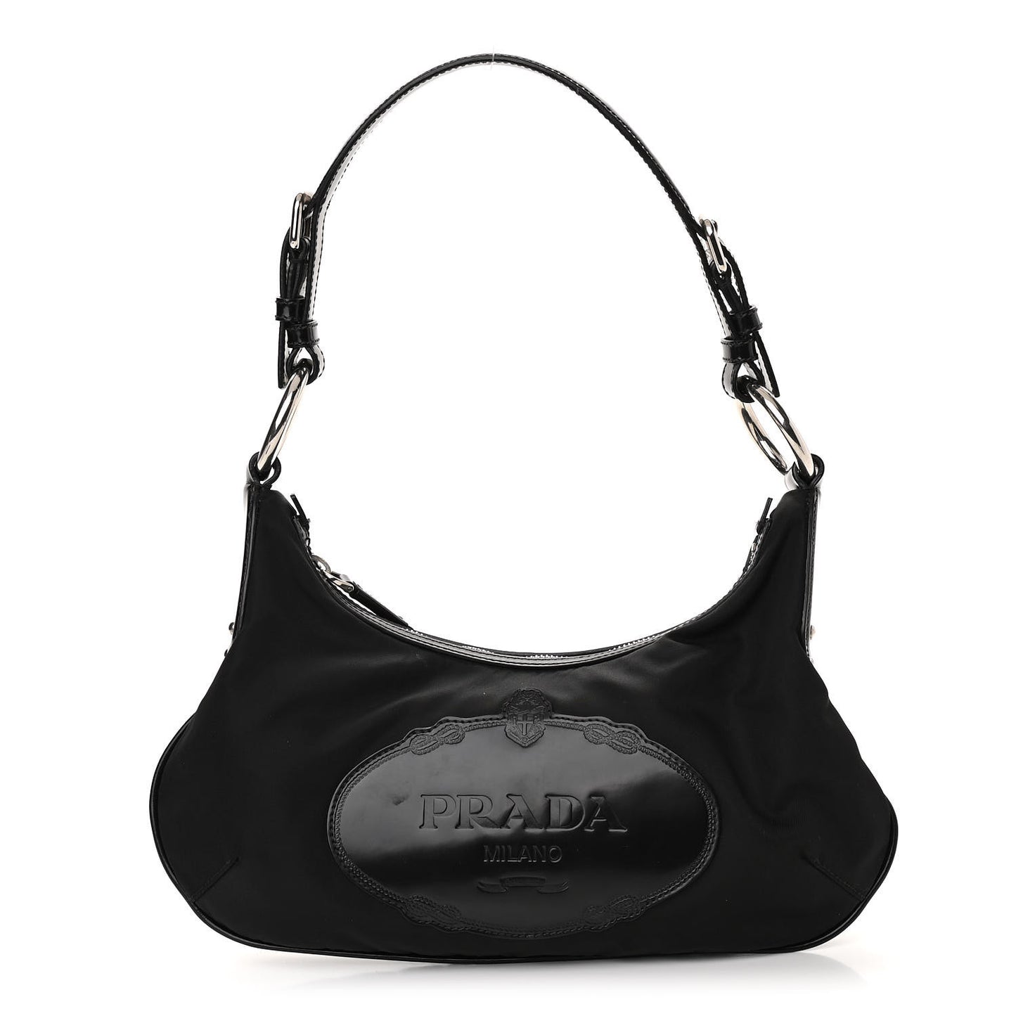 Tessuto Nylon Calfskin Logo Shoulder Bag Black