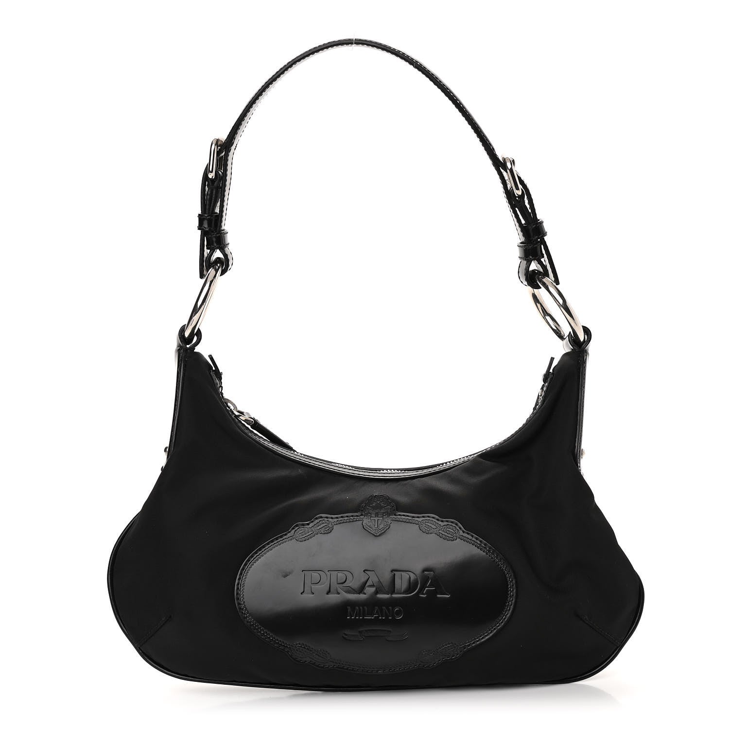Prada Tessuto Nylon Calfskin Logo Shoulder Bag Black 1 of 11
