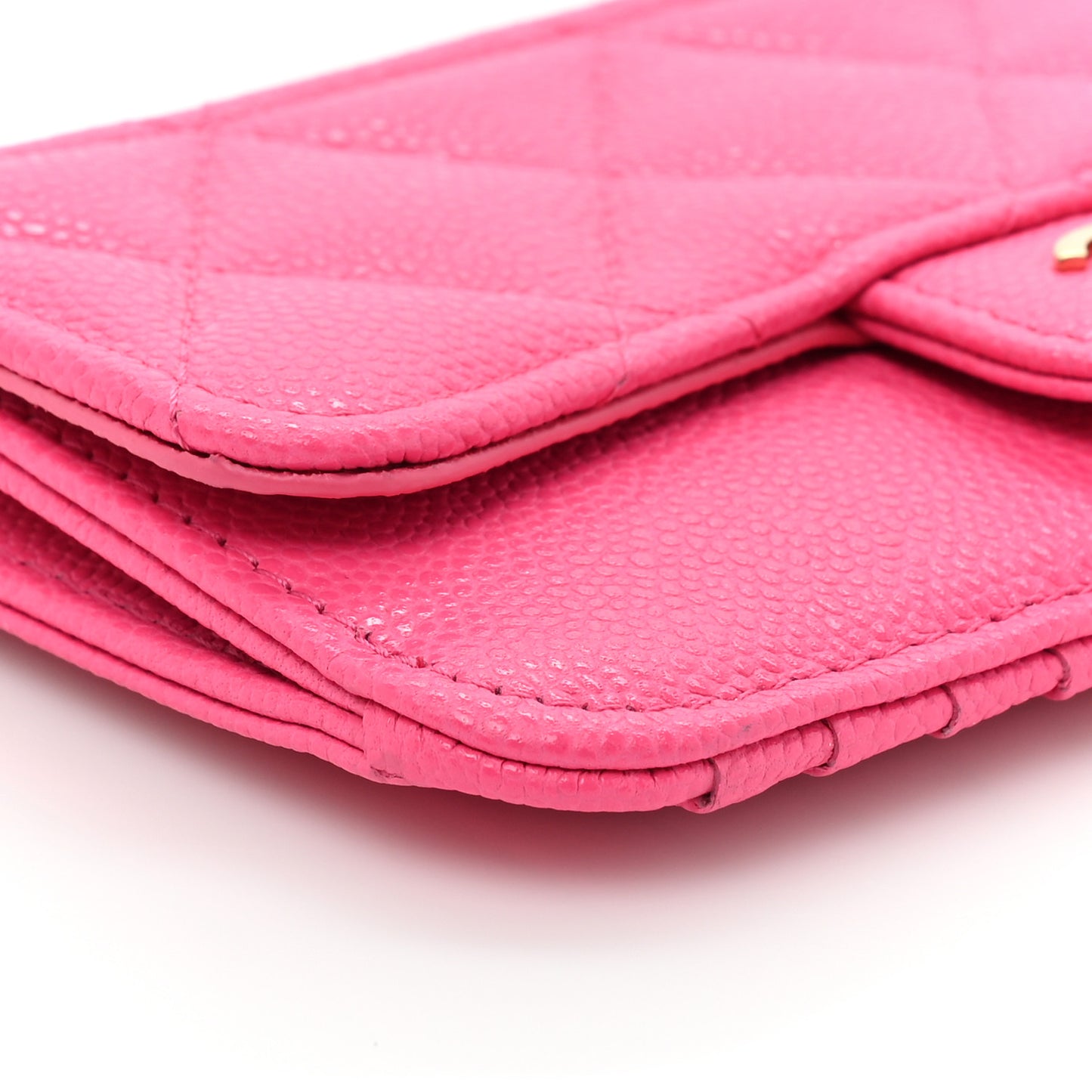 Caviar Quilted Flap Zip Card Holder Dark Pink