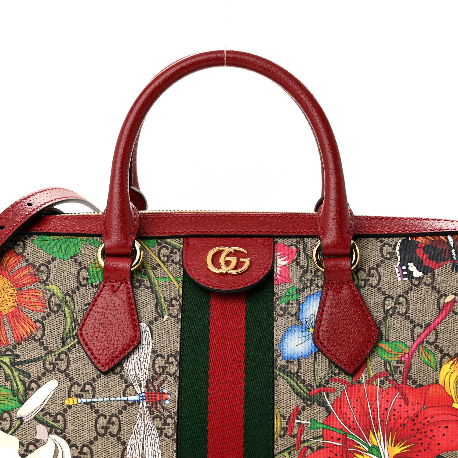 Gucci GG Supreme Monogram Flora Web Medium Ophidia Boston Red