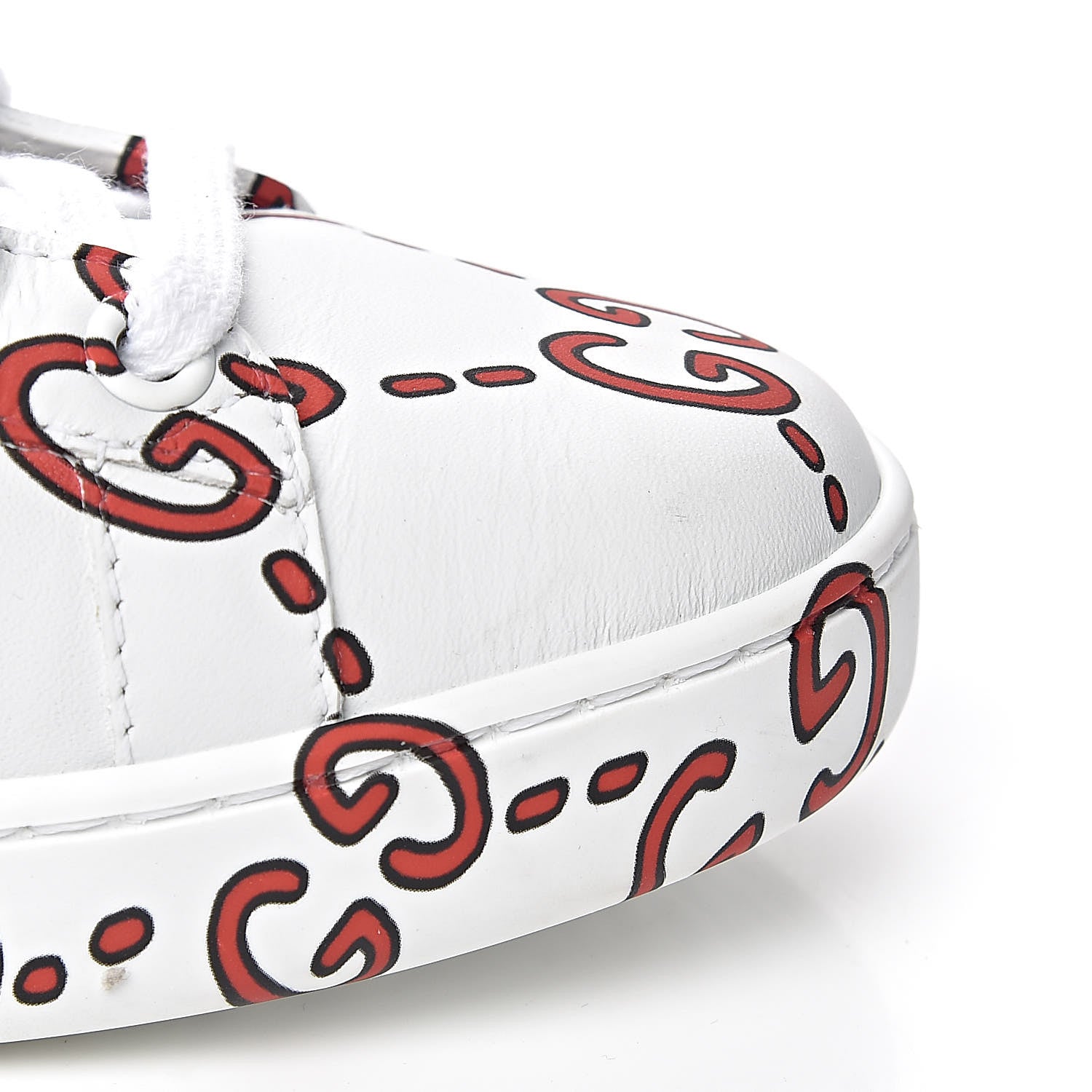 Gucci Calfskin GucciGhost Print Womens Ace Sneakers 37 White Hibiscus Red 12 of 15