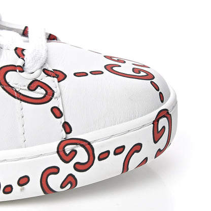 Gucci Calfskin GucciGhost Print Womens Ace Sneakers 37 White Hibiscus Red 12 of 15