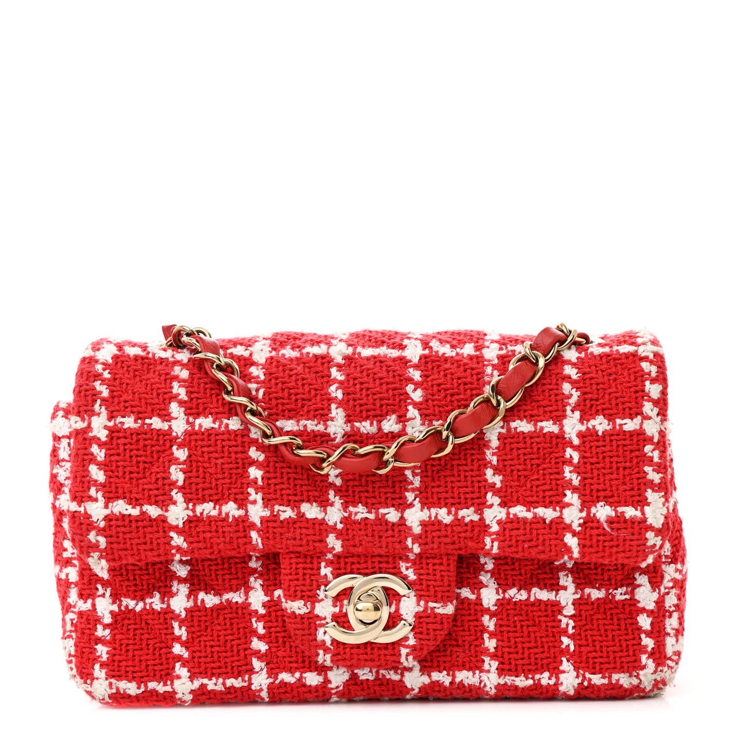 Tweed Quilted Mini Rectangular Flap White Red