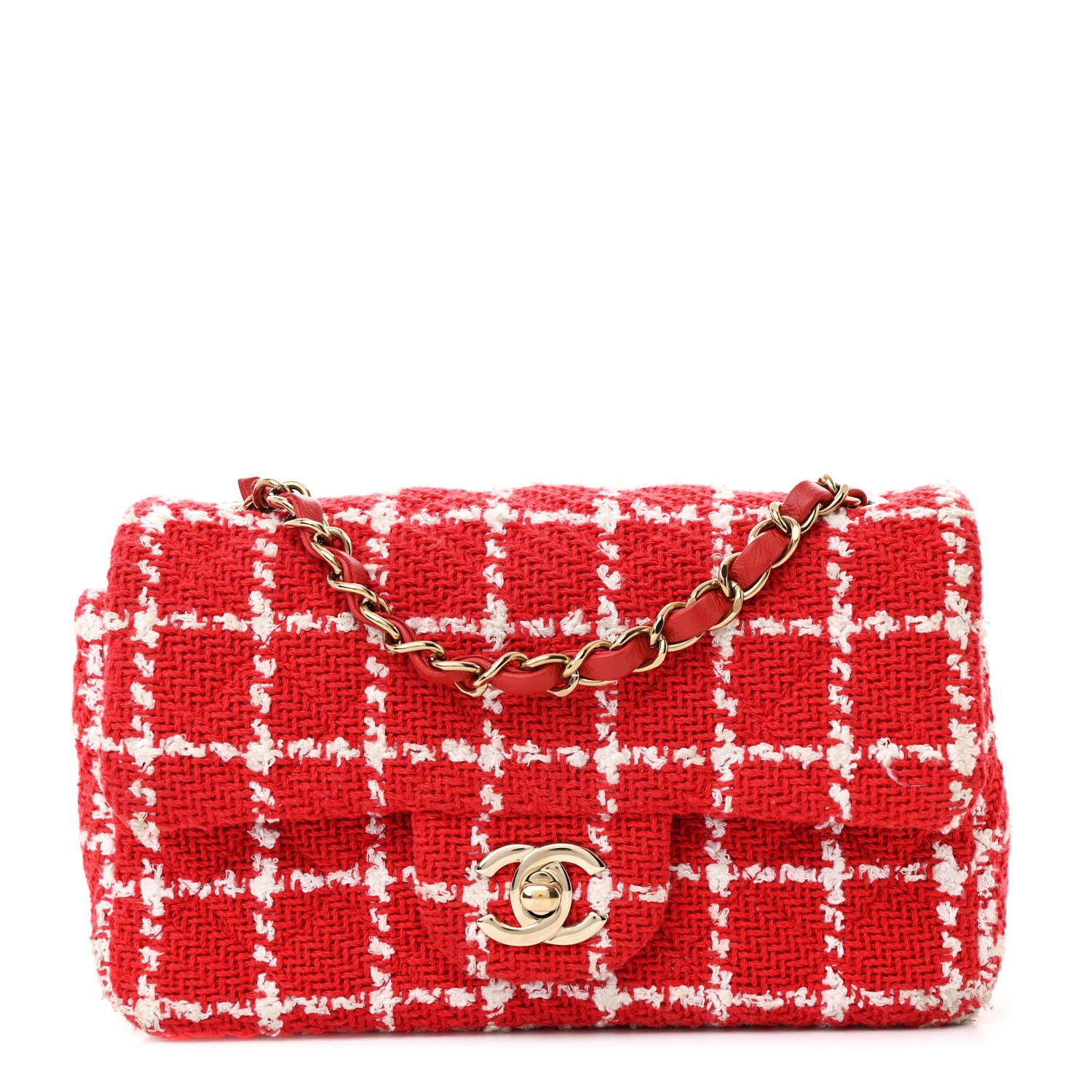 Chanel Tweed Quilted Mini Rectangular Flap White Red 1 of 13