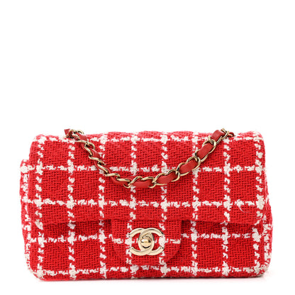 Chanel Tweed Quilted Mini Rectangular Flap White Red 1 of 13