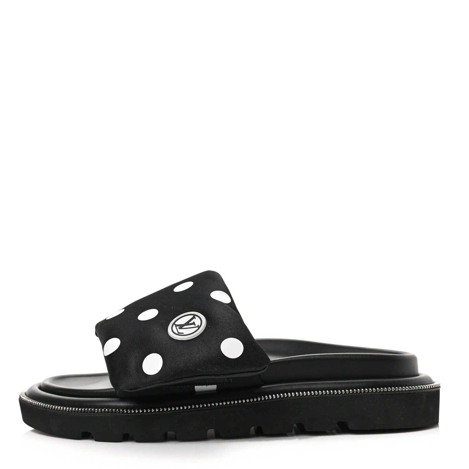 Louis Vuitton Satin Polka Dot Pool Pillow Flat Comfort Mule 35 Black White 1 of 7