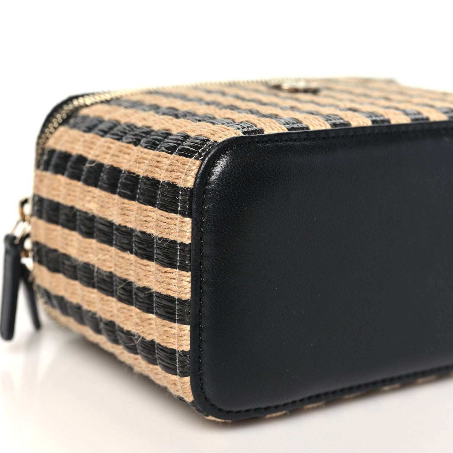 Chanel Raffia Jute Striped Small Vanity Case With Chain Black Beige 9 of 11