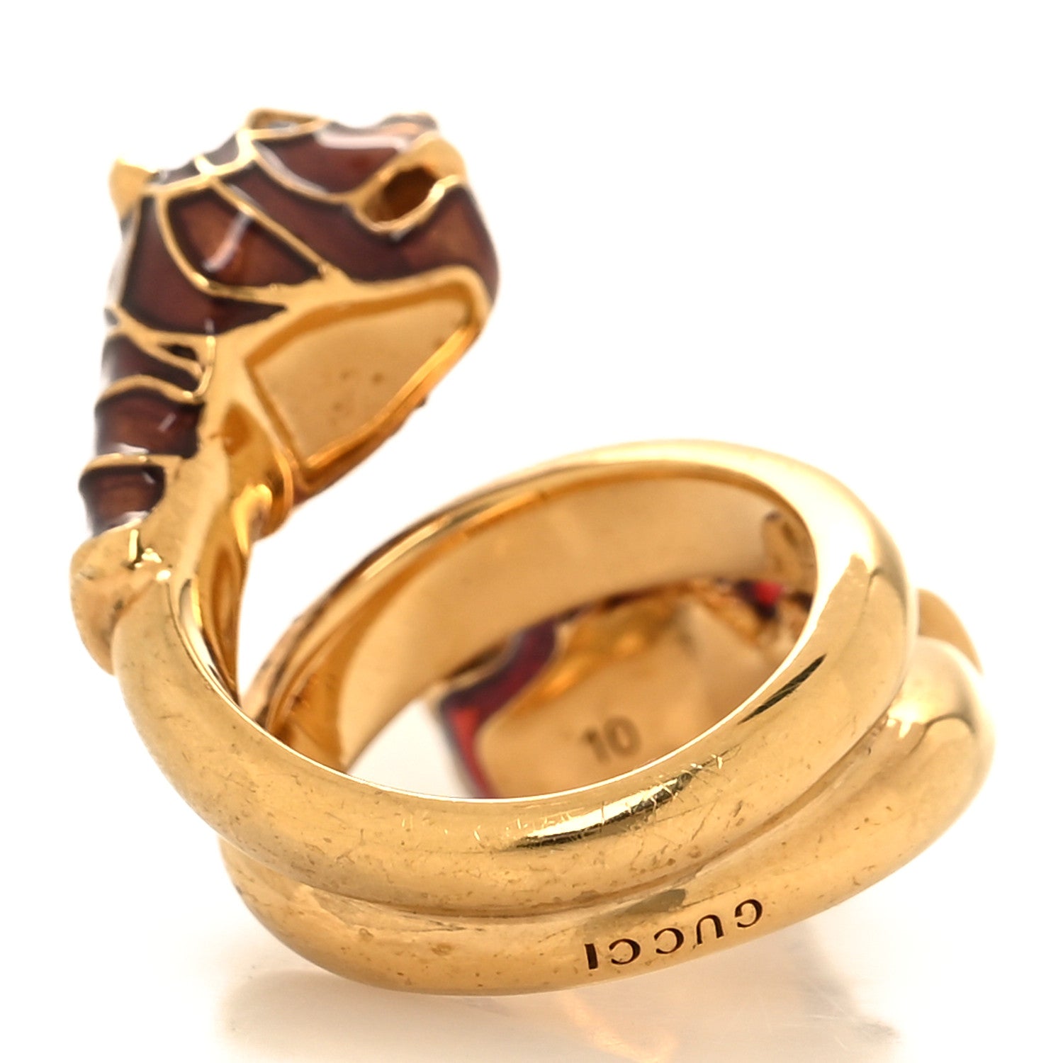 Gucci Tiger Heads Double Wrap Ring 49 5 Aged Gold Red 3 of 5