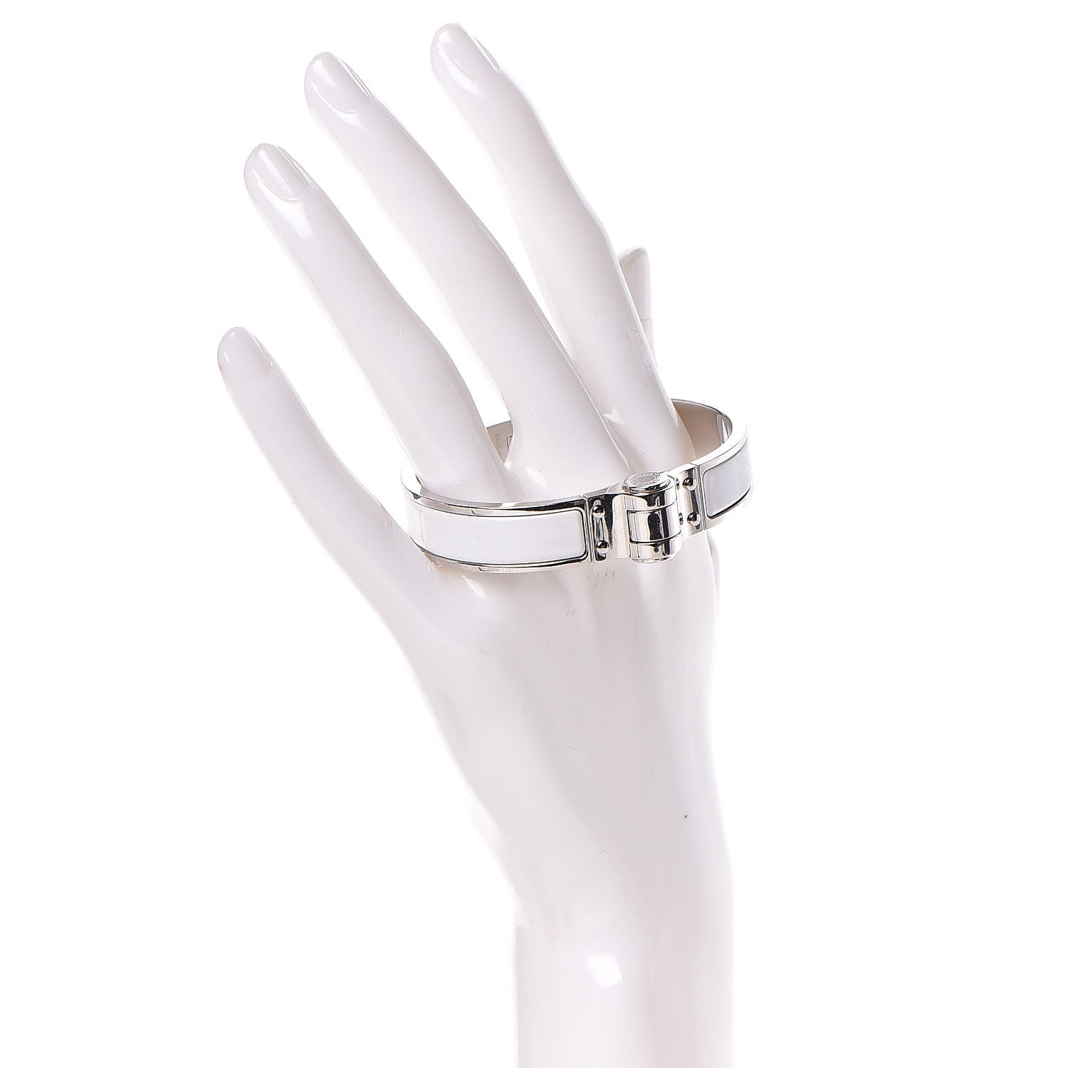 Hermes Enamel Charniere Uni Narrow Hinged Bracelet S White 2 of 5