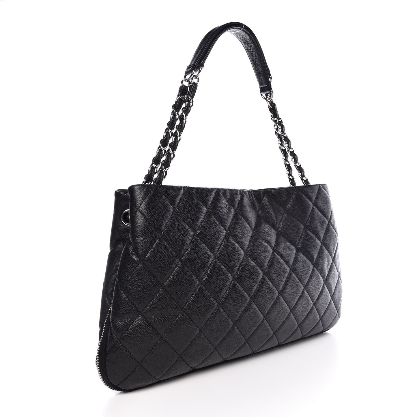 Caviar Quilted Expandable Zip Shoulder Bag Black