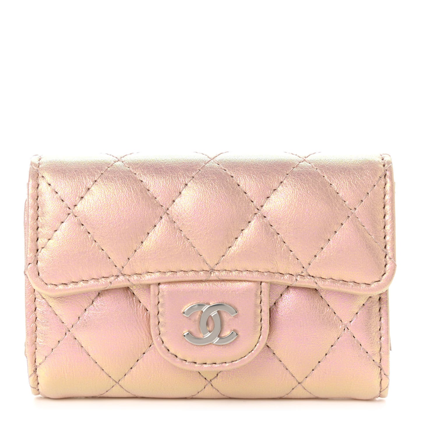 Iridescent Calfskin Quilted Classic 4 Key Holder Wallet Pink