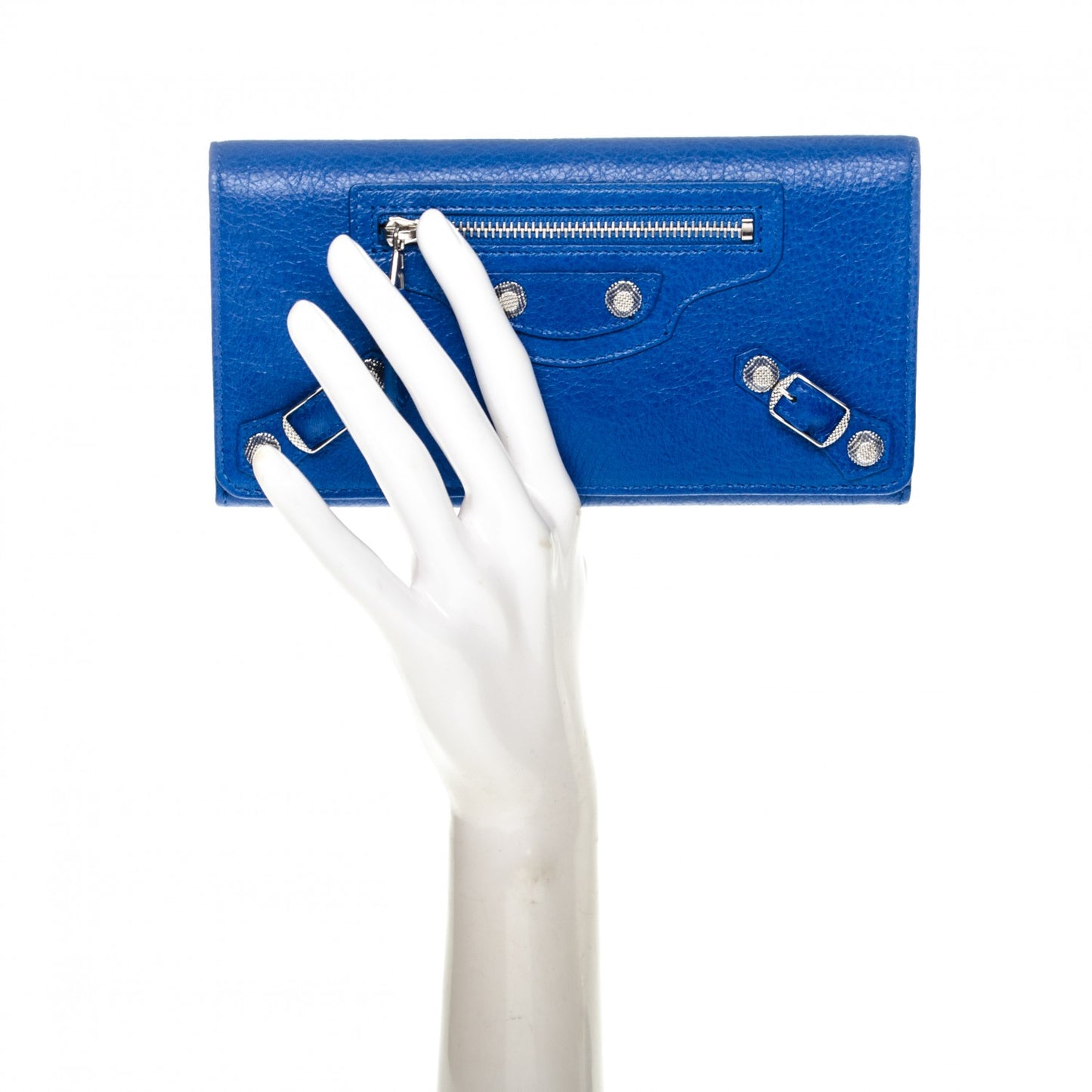 Agneau Giant 12 Silver Hardware Money Wallet Bleu Lazuli